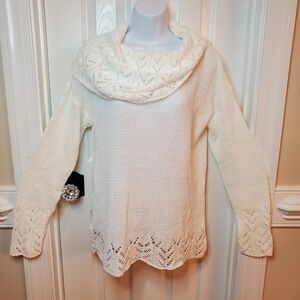 NWT New Directions Sophisticated Cream Cowl Neck Sweater Sz. Large